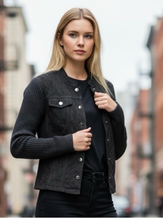 Ruff Hewn Jackets & Blazers - Ruff Hewn Faux Suede Sweater Jacket Button Black Women M Bikercore Great Shape
